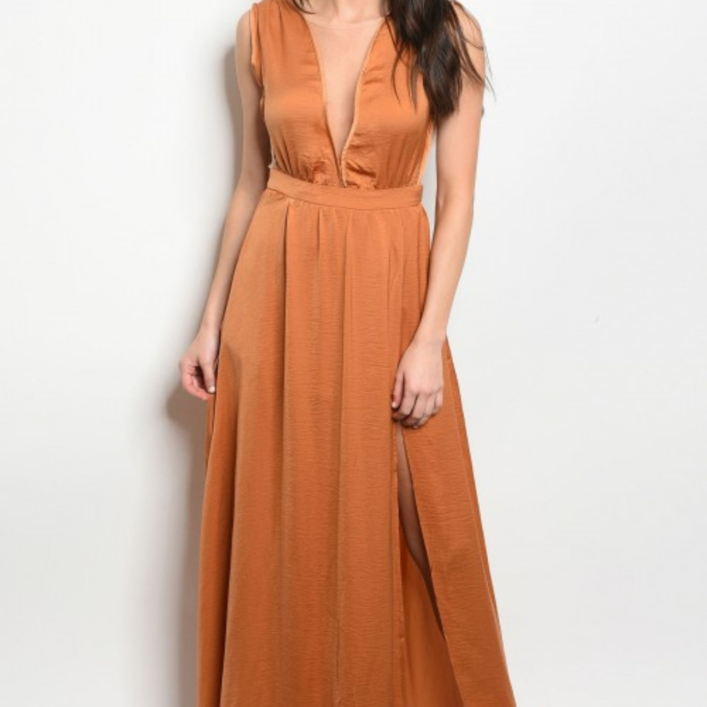 CAMEL MAXI DRESS (SEMI GOWN) - Picture 1 of 5